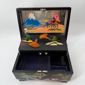 AS-IS Vintage Japanese Lacquer Music Jewelry Box Shabby Boho Cottagecore Decor